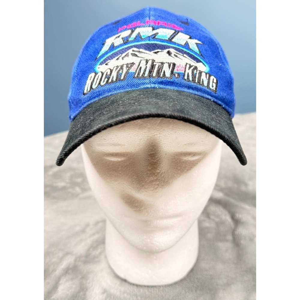 Polaris RMK Rocky Mtn King Snapback Hat Blue Black Snowmobile Cap